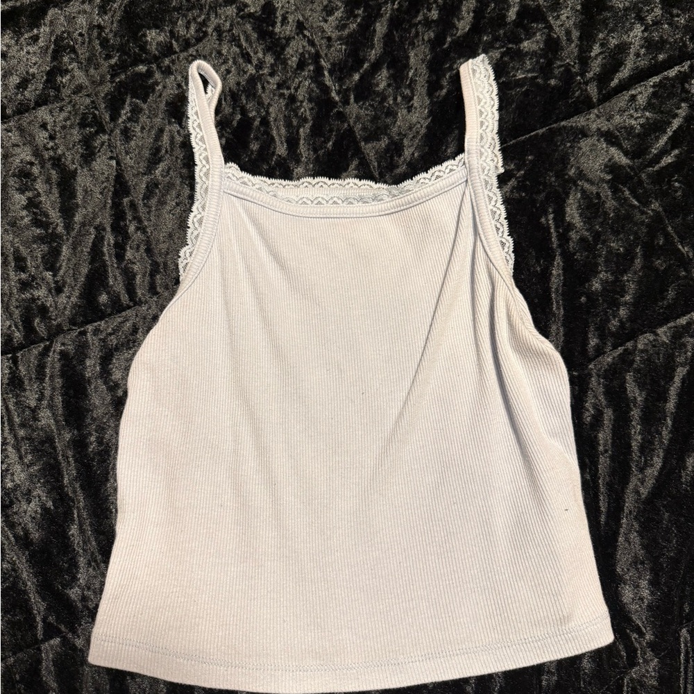 American Eagle Outfitters Lace-Trim Ribbed Camisole - White